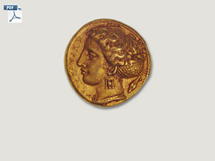 Münze mit Frauenkopf, 100 Litren, Syrakus, 400 v. Chr.